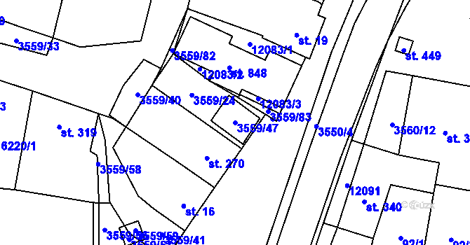 Parcela st. 3559/47 v KÚ Hrabětice, Katastrální mapa