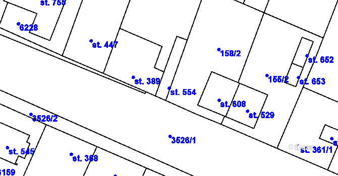 Parcela st. 554 v KÚ Hrabětice, Katastrální mapa