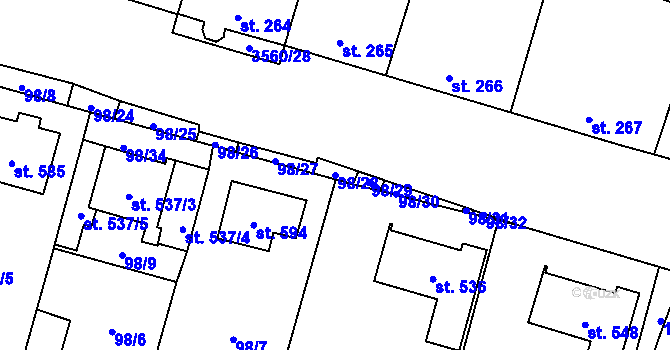 Parcela st. 98/28 v KÚ Hrabětice, Katastrální mapa
