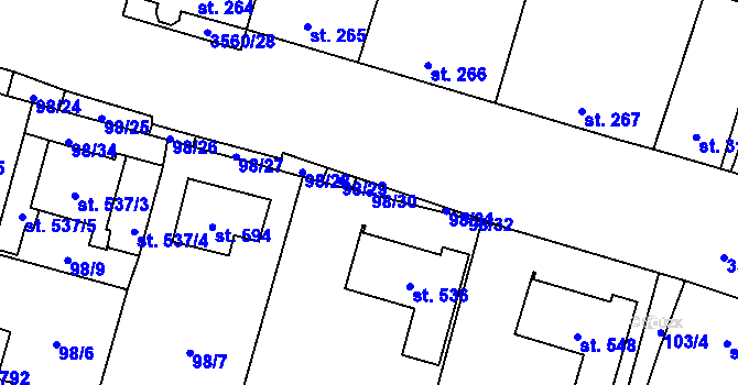Parcela st. 98/30 v KÚ Hrabětice, Katastrální mapa