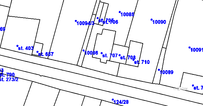 Parcela st. 707 v KÚ Hrabětice, Katastrální mapa