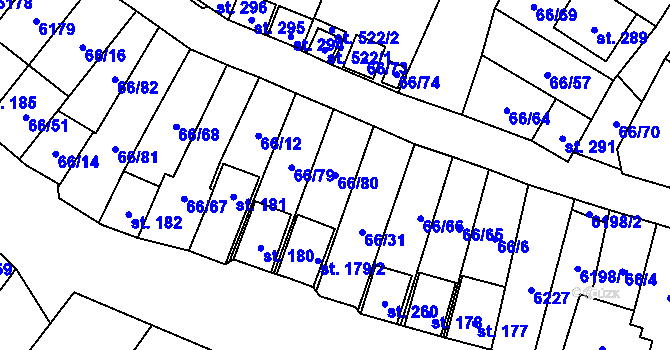 Parcela st. 66/80 v KÚ Hrabětice, Katastrální mapa
