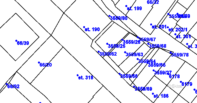Parcela st. 3559/62 v KÚ Hrabětice, Katastrální mapa