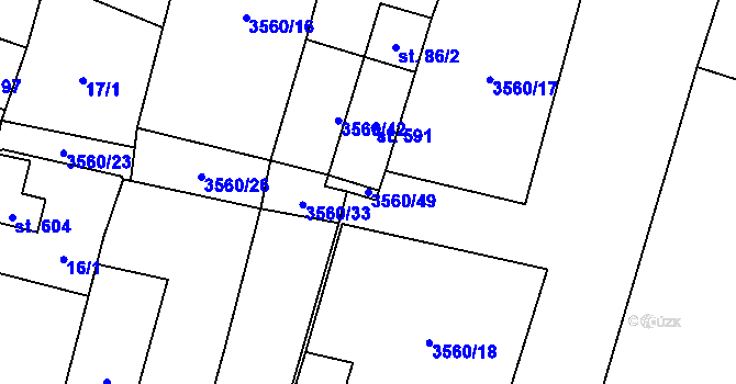 Parcela st. 3560/49 v KÚ Hrabětice, Katastrální mapa
