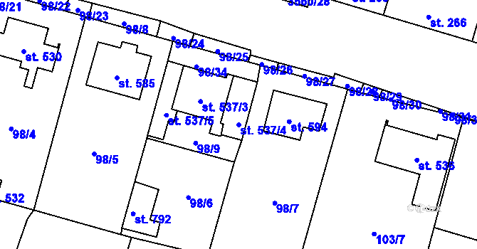 Parcela st. 537/4 v KÚ Hrabětice, Katastrální mapa