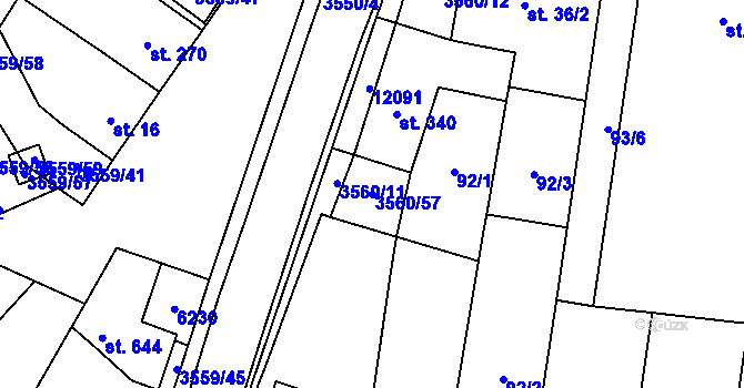 Parcela st. 3560/57 v KÚ Hrabětice, Katastrální mapa
