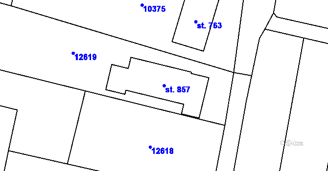 Parcela st. 857 v KÚ Hrabětice, Katastrální mapa