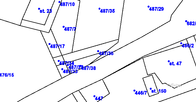 Parcela st. 487/36 v KÚ Hrabice, Katastrální mapa