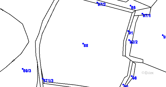 Parcela st. 88 v KÚ Hrabice, Katastrální mapa