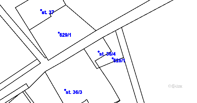 Parcela st. 36/4 v KÚ Hrabice, Katastrální mapa
