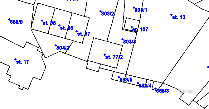 Parcela st. 77/2 v KÚ Hrabice, Katastrální mapa