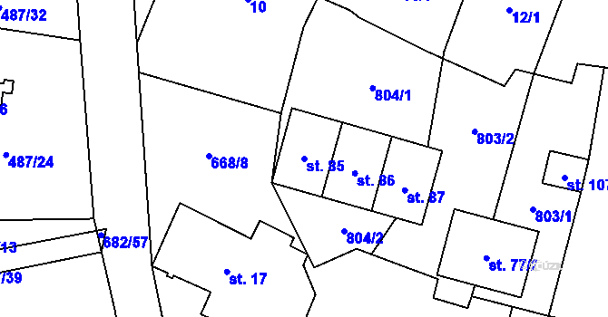 Parcela st. 85 v KÚ Hrabice, Katastrální mapa