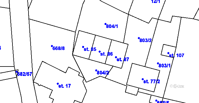 Parcela st. 86 v KÚ Hrabice, Katastrální mapa