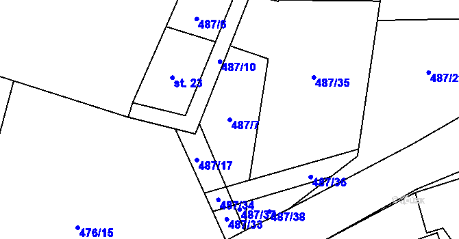 Parcela st. 487/7 v KÚ Hrabice, Katastrální mapa