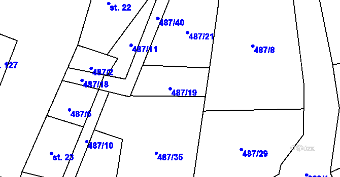 Parcela st. 487/19 v KÚ Hrabice, Katastrální mapa