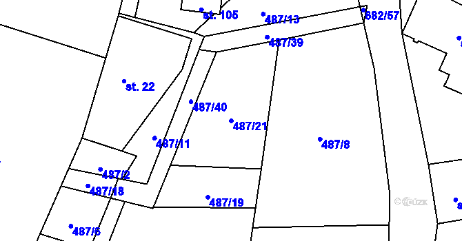 Parcela st. 487/21 v KÚ Hrabice, Katastrální mapa