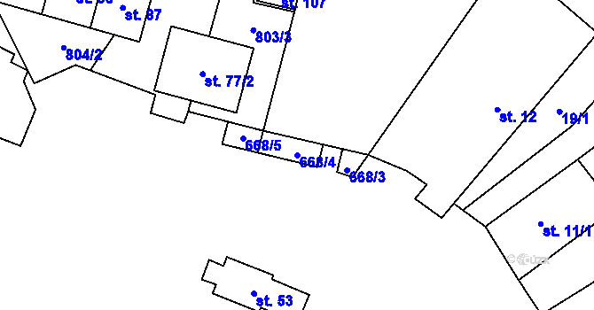 Parcela st. 668/4 v KÚ Hrabice, Katastrální mapa