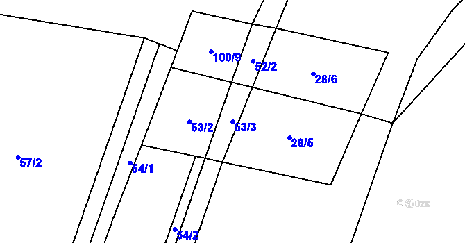 Parcela st. 53/3 v KÚ Hrabice, Katastrální mapa