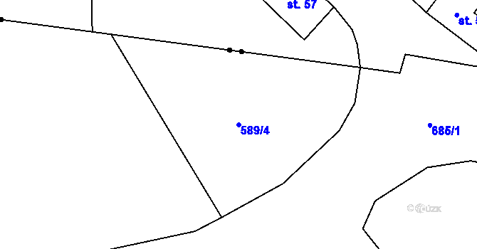 Parcela st. 589/4 v KÚ Hrabice, Katastrální mapa