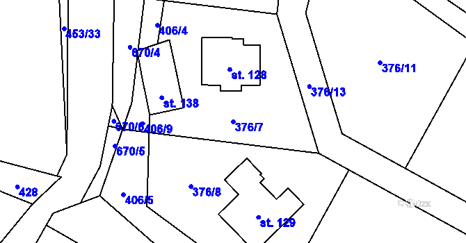Parcela st. 376/7 v KÚ Hrabice, Katastrální mapa