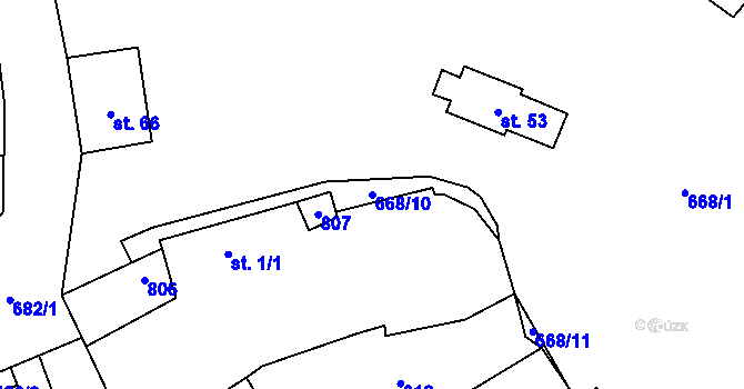 Parcela st. 668/10 v KÚ Hrabice, Katastrální mapa