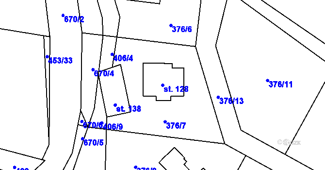 Parcela st. 128 v KÚ Hrabice, Katastrální mapa