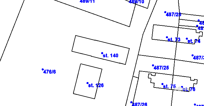 Parcela st. 140 v KÚ Hrabice, Katastrální mapa