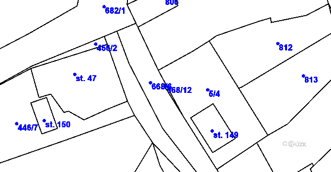 Parcela st. 668/12 v KÚ Hrabice, Katastrální mapa