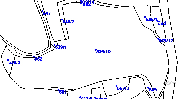 Parcela st. 539/10 v KÚ Křesanov, Katastrální mapa