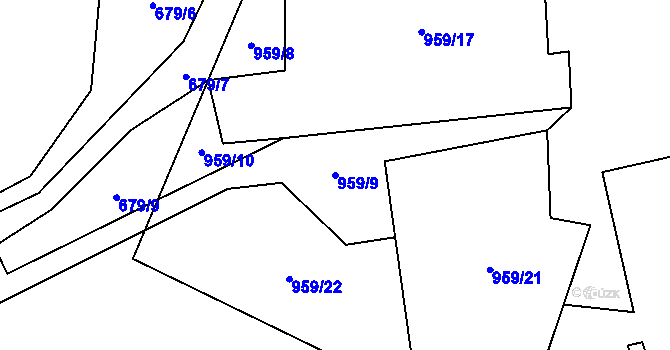 Parcela st. 959/9 v KÚ Křesanov, Katastrální mapa