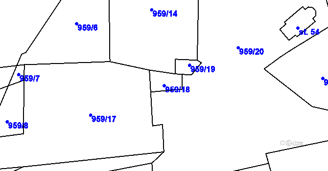 Parcela st. 959/18 v KÚ Křesanov, Katastrální mapa