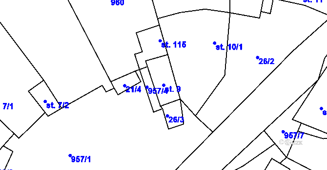 Parcela st. 9 v KÚ Křesanov, Katastrální mapa