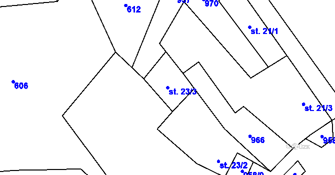 Parcela st. 23/3 v KÚ Křesanov, Katastrální mapa