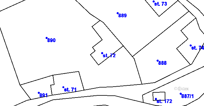 Parcela st. 72 v KÚ Hrabišín, Katastrální mapa