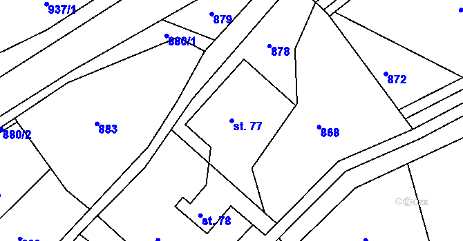 Parcela st. 77 v KÚ Hrabišín, Katastrální mapa