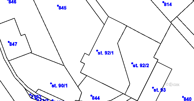 Parcela st. 92/1 v KÚ Hrabišín, Katastrální mapa