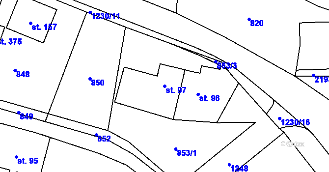 Parcela st. 97 v KÚ Hrabišín, Katastrální mapa
