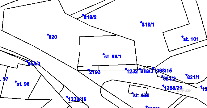 Parcela st. 98/1 v KÚ Hrabišín, Katastrální mapa