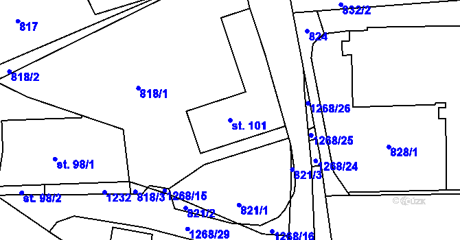 Parcela st. 101 v KÚ Hrabišín, Katastrální mapa