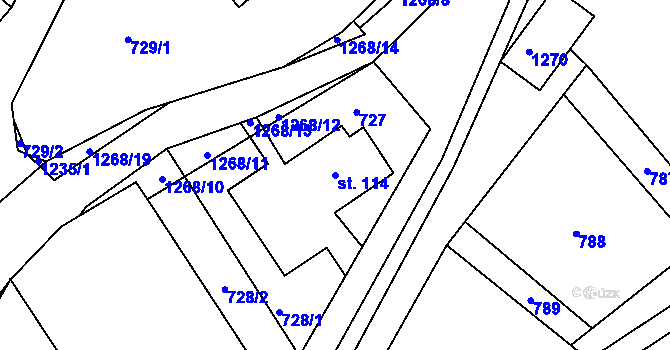 Parcela st. 114 v KÚ Hrabišín, Katastrální mapa