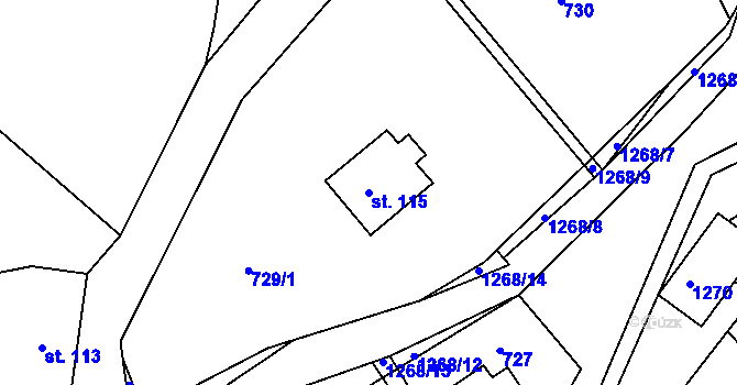 Parcela st. 115 v KÚ Hrabišín, Katastrální mapa