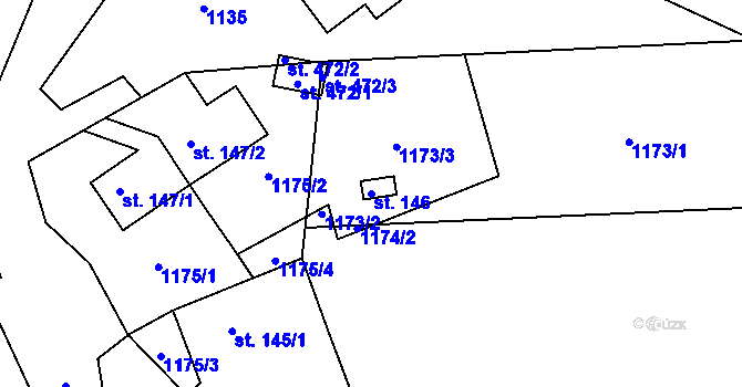 Parcela st. 146 v KÚ Hrabišín, Katastrální mapa