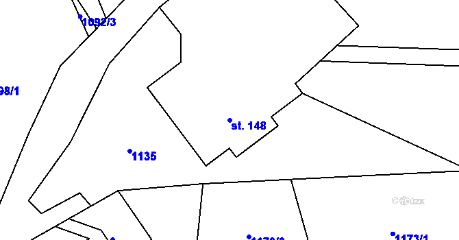 Parcela st. 148 v KÚ Hrabišín, Katastrální mapa