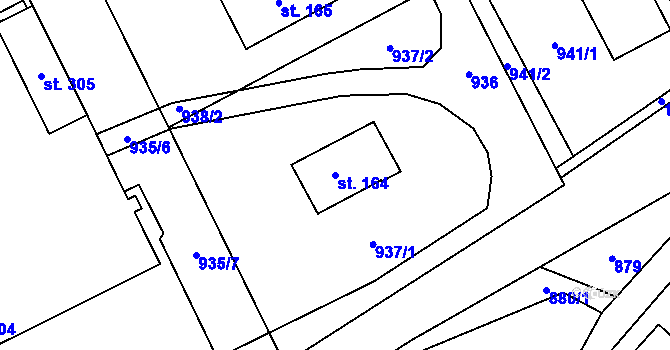 Parcela st. 164 v KÚ Hrabišín, Katastrální mapa