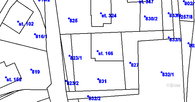 Parcela st. 166 v KÚ Hrabišín, Katastrální mapa