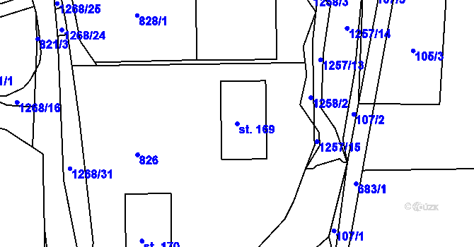 Parcela st. 169 v KÚ Hrabišín, Katastrální mapa