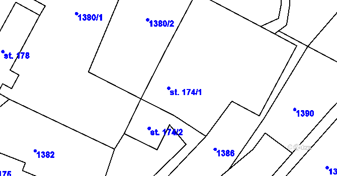 Parcela st. 174/1 v KÚ Hrabišín, Katastrální mapa