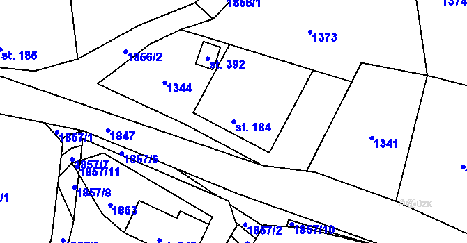 Parcela st. 184 v KÚ Hrabišín, Katastrální mapa