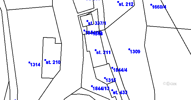Parcela st. 211 v KÚ Hrabišín, Katastrální mapa
