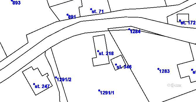 Parcela st. 218 v KÚ Hrabišín, Katastrální mapa